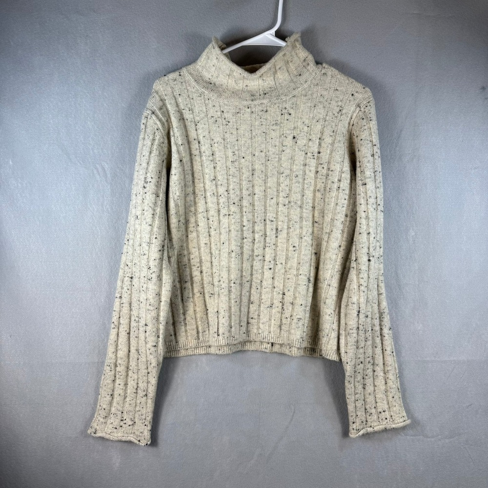Le Lis Collection Womens Cream Black Speckled Ribbed Mock Neck Sweater Size M